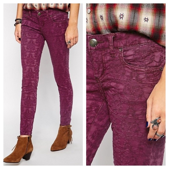 Free People Denim - Free People Jacquard Skinny Jeans Purple 30